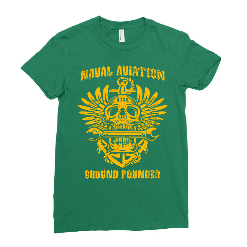 Naval Aviation Ground Pounder Vintage Skull Wings And Wrench Cool Ladies Fitted T-Shirt by nyforskiccaj | Artistshot