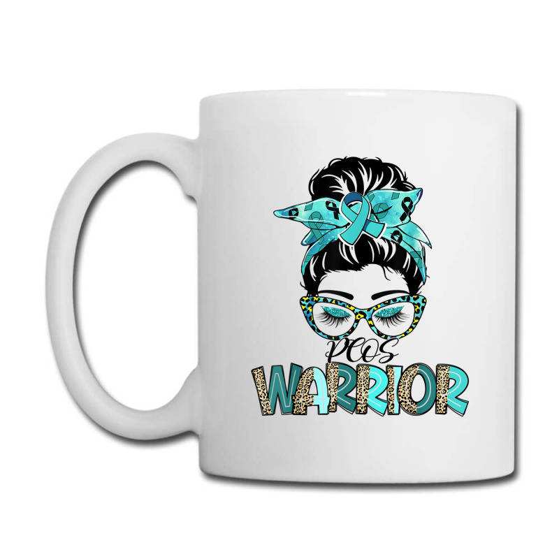 Women Messy Bun Teal Ribbon Pcos Warrior Coffee Mug | Artistshot