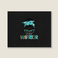 Women Messy Bun Teal Ribbon Pcos Warrior Landscape Canvas Print | Artistshot