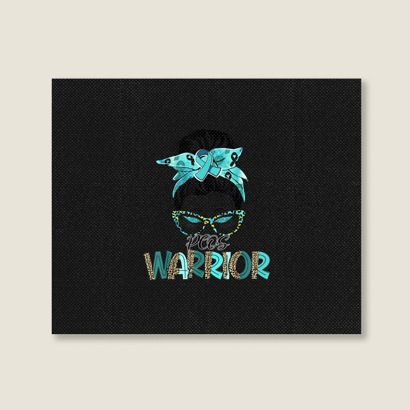 Women Messy Bun Teal Ribbon Pcos Warrior Landscape Canvas Print | Artistshot