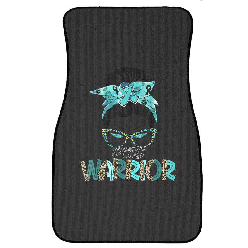 Women Messy Bun Teal Ribbon Pcos Warrior Front Car Mat | Artistshot