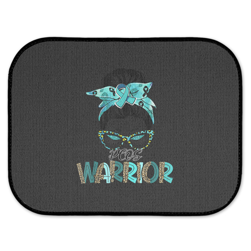 Women Messy Bun Teal Ribbon Pcos Warrior Rear Car Mat | Artistshot