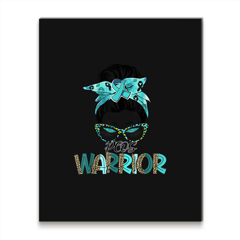 Women Messy Bun Teal Ribbon Pcos Warrior Metal Print Vertical | Artistshot