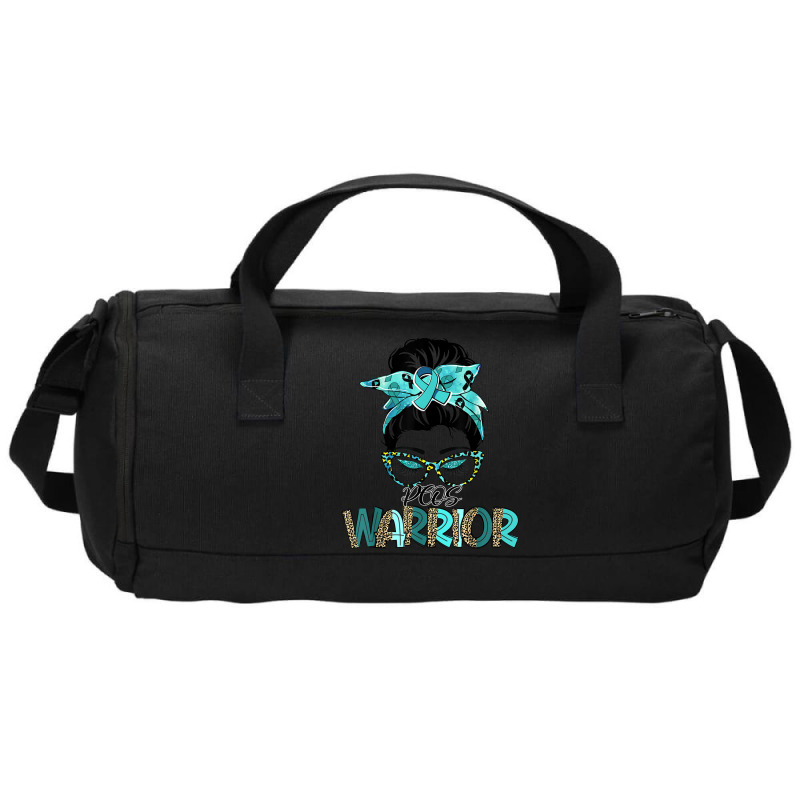 Women Messy Bun Teal Ribbon Pcos Warrior Duffel Bag | Artistshot