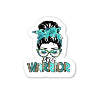 Women Messy Bun Teal Ribbon Pcos Warrior Sticker | Artistshot