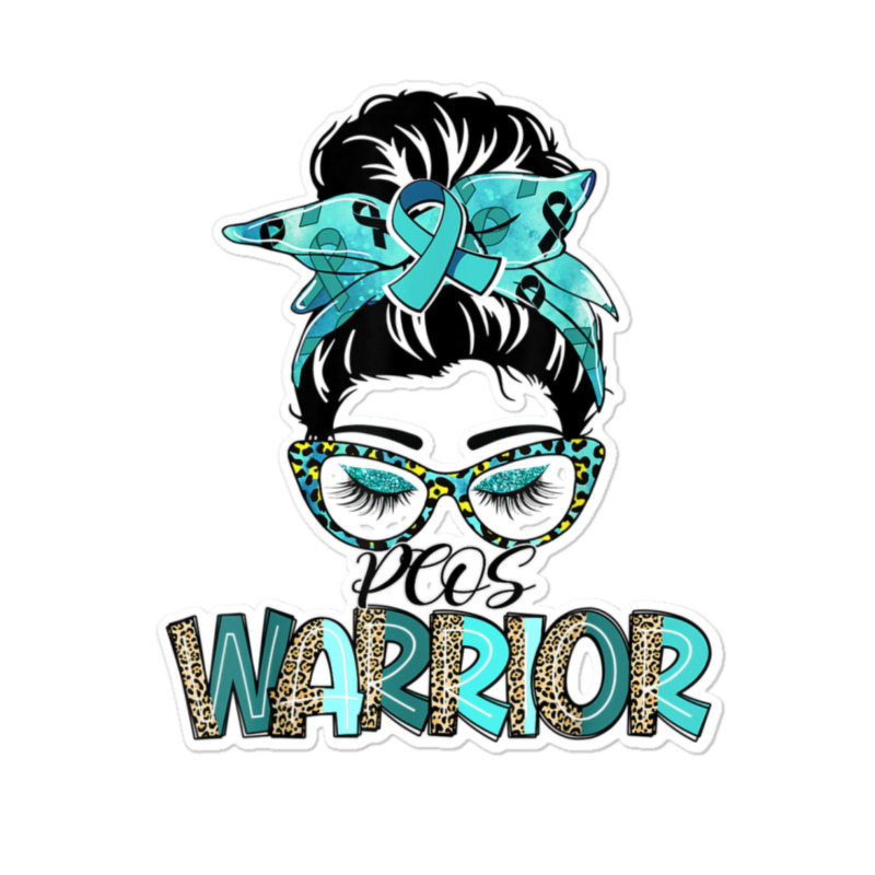 Women Messy Bun Teal Ribbon Pcos Warrior Sticker | Artistshot