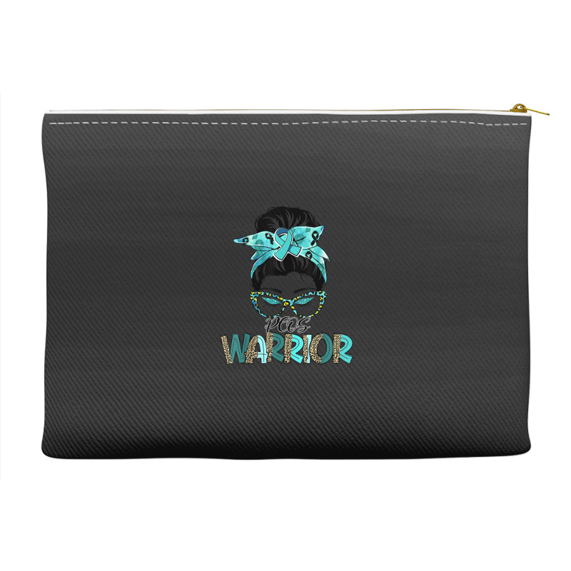 Women Messy Bun Teal Ribbon Pcos Warrior Accessory Pouches | Artistshot