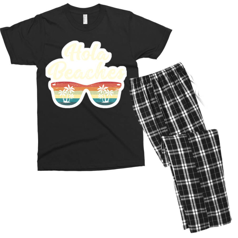 Hola Beaches Beach Humor Pun Vintage Sunglasses And Palm Trees Summer Men's T-shirt Pajama Set by salma55 | Artistshot