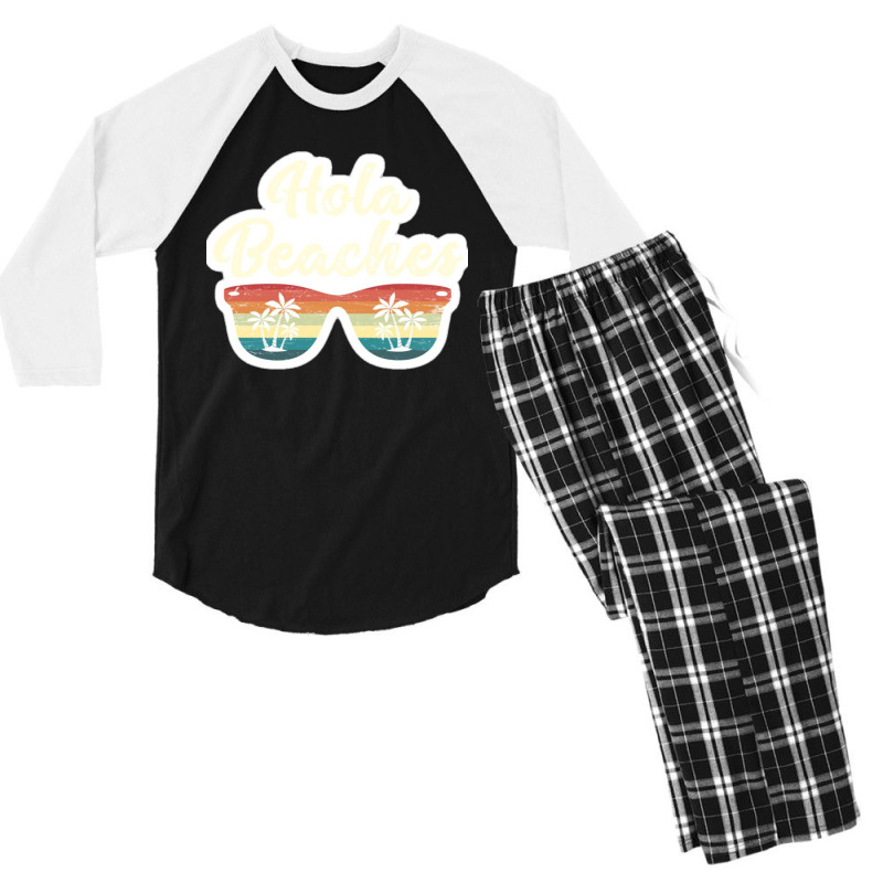 Hola Beaches Beach Humor Pun Vintage Sunglasses And Palm Trees Summer Men's 3/4 Sleeve Pajama Set by salma55 | Artistshot