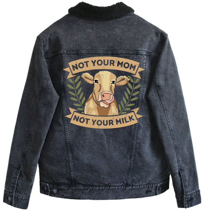 Not Your Mom Not Your Milk Animal Rights Rescue Yellow Unisex Sherpa-Lined Denim Jacket by tiffeosongoc | Artistshot