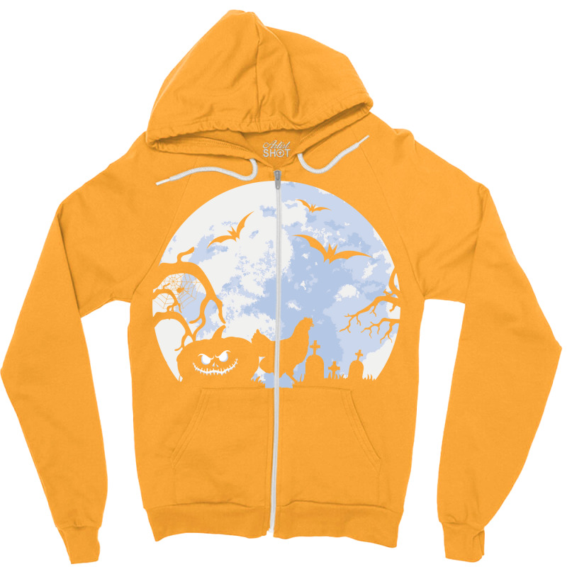 Chicken Halloween Costume Farmer Chickens Pumpkin Yellow Zipper Hoodie | Artistshot