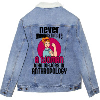 Never Underestimate Woman Anthropology Aesthetic Unisex Sherpa-lined Denim Jacket | Artistshot