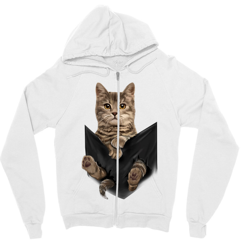 Brown Cat Sits In Pocket  Cats Tee  Gifts Zipper Hoodie | Artistshot