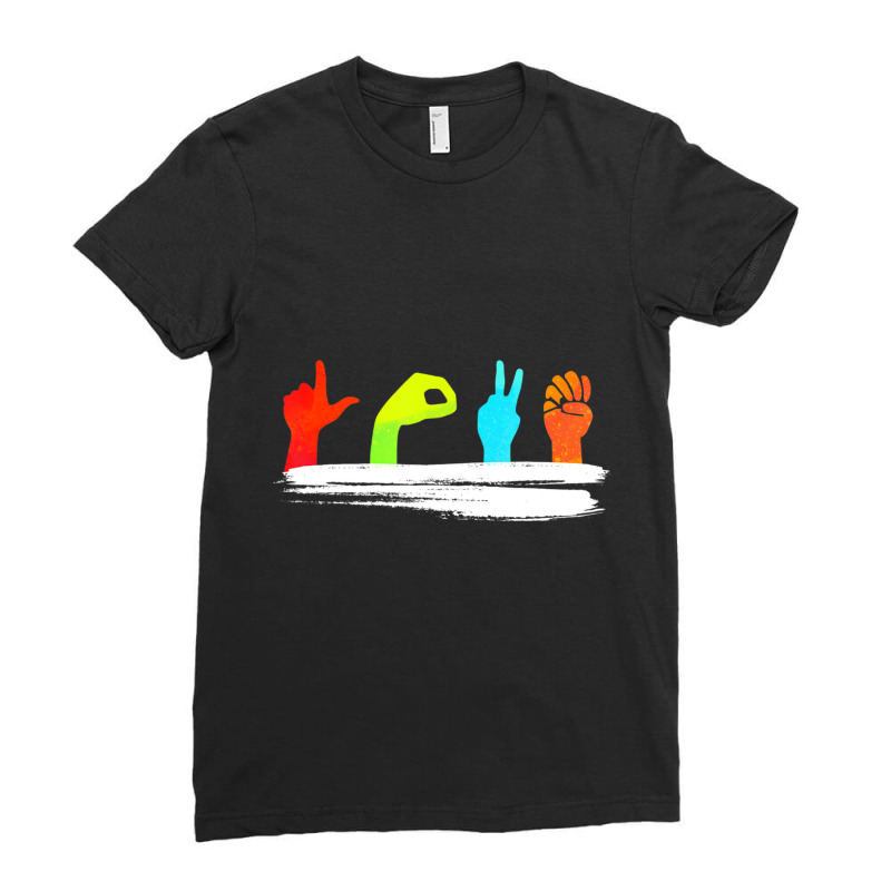 Love Spelled In American Sign Language Valentine's Ladies Fitted T-Shirt by tintruong | Artistshot