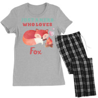 Just A Nerd Who Loves Fox Cute Lettering With Orange Fox Women's Pajamas Set | Artistshot