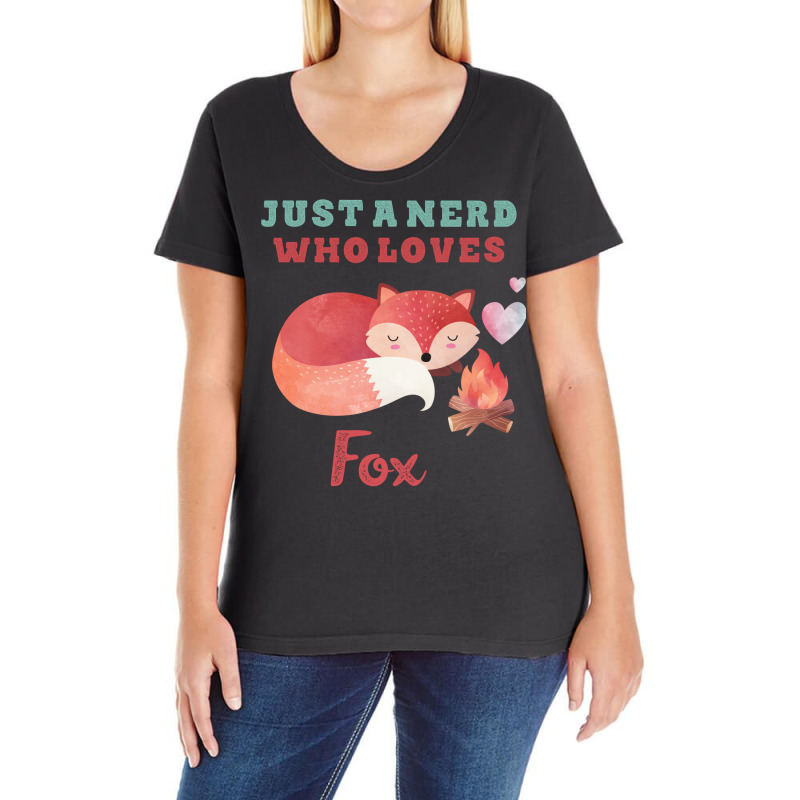 Just A Nerd Who Loves Fox Cute Lettering With Orange Fox Ladies Curvy T-Shirt by dagmanpargak | Artistshot