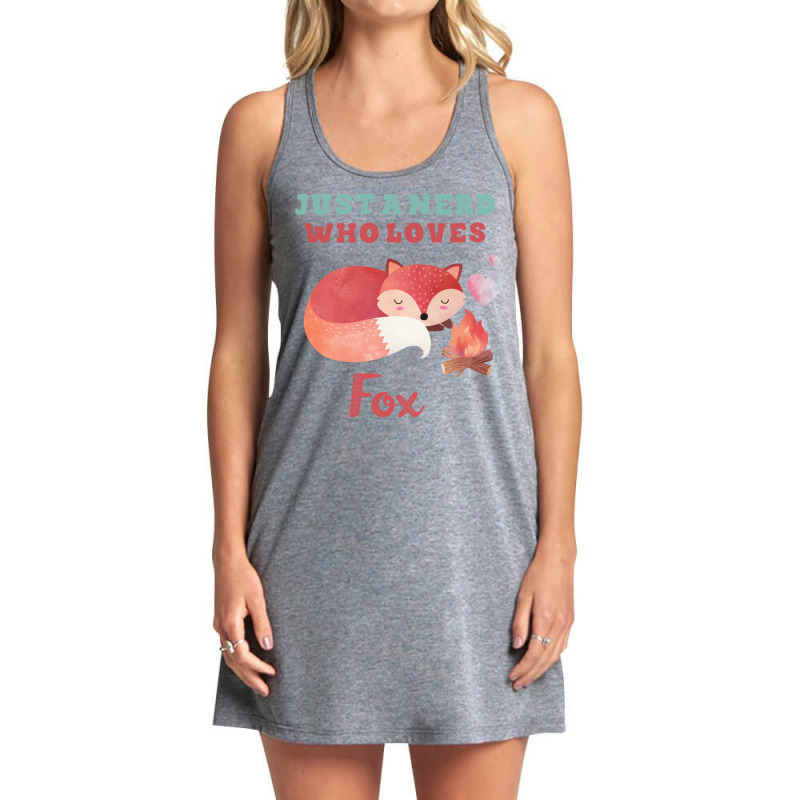 Just A Nerd Who Loves Fox Cute Lettering With Orange Fox Tank Dress by dagmanpargak | Artistshot