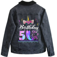 5th Birthday Girl Unicorn Mermaid Tail 5 Years Old Mermicorn T Shirt Unisex Sherpa-lined Denim Jacket | Artistshot