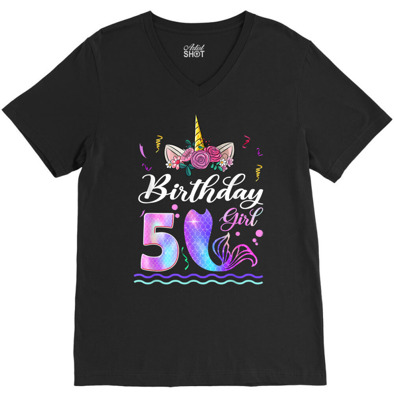 5th Birthday Girl Unicorn Mermaid Tail 5 Years Old Mermicorn T Shirt V-neck Tee | Artistshot