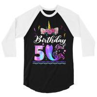 5th Birthday Girl Unicorn Mermaid Tail 5 Years Old Mermicorn T Shirt 3/4 Sleeve Shirt | Artistshot