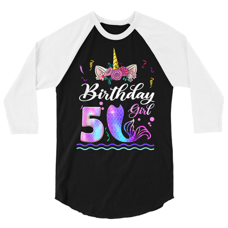 5th Birthday Girl Unicorn Mermaid Tail 5 Years Old Mermicorn T Shirt 3/4 Sleeve Shirt | Artistshot