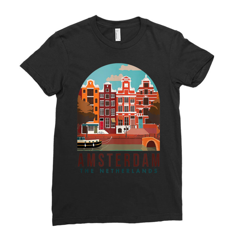 Amsterdam The Netherlands Travel Poster Amsterdam Traveling Tank Top Ladies Fitted T-Shirt by wafaha | Artistshot