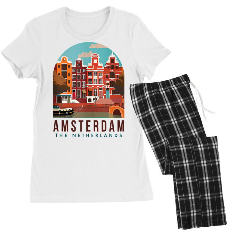 Amsterdam The Netherlands Travel Poster Amsterdam Traveling Tank Top Women's Pajamas Set by wafaha | Artistshot