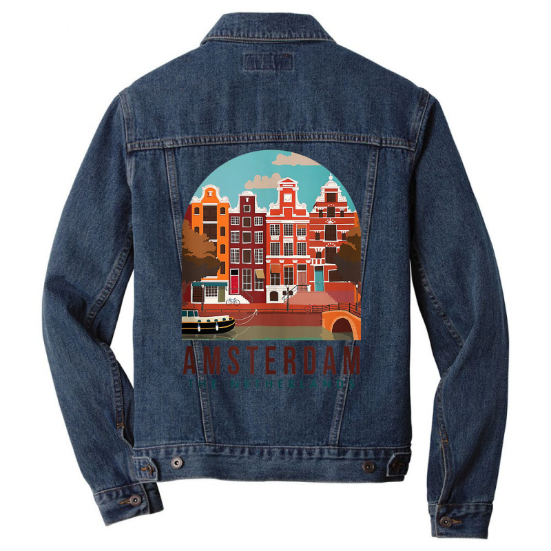 Amsterdam The Netherlands Travel Poster Amsterdam Traveling Tank Top Men Denim Jacket by wafaha | Artistshot