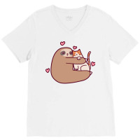 Sloth Loves Cat 1 V-neck Tee | Artistshot