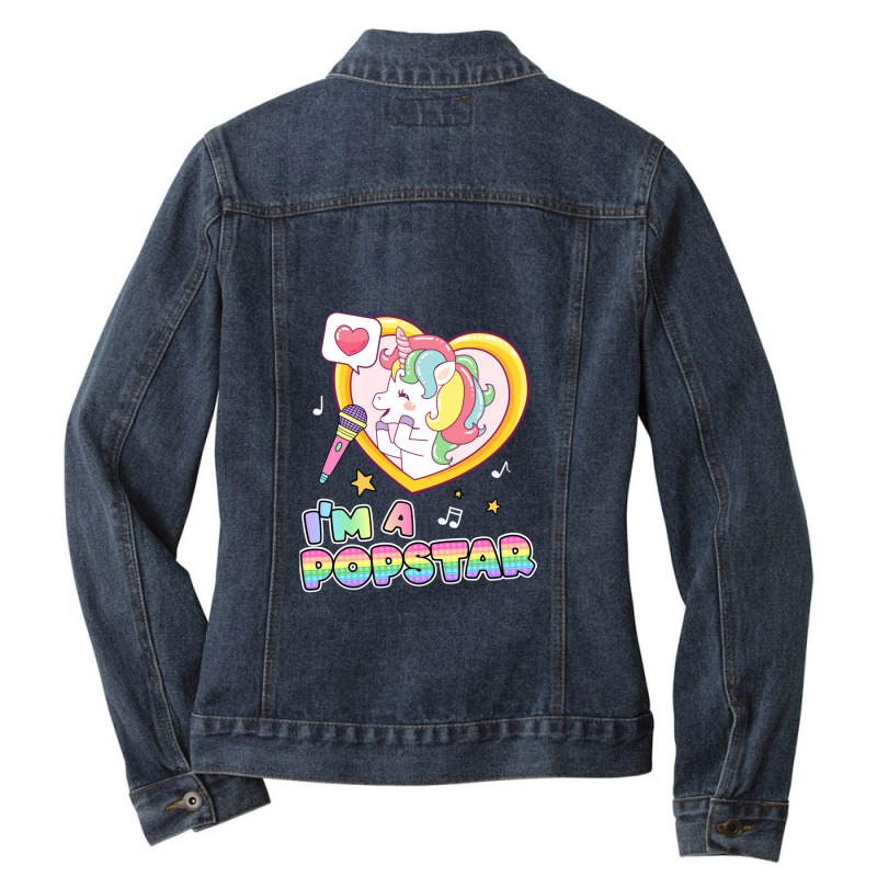 I'm A Popstar Happy Singing Unicorn Popstar Ladies Denim Jacket by RickEWatson | Artistshot