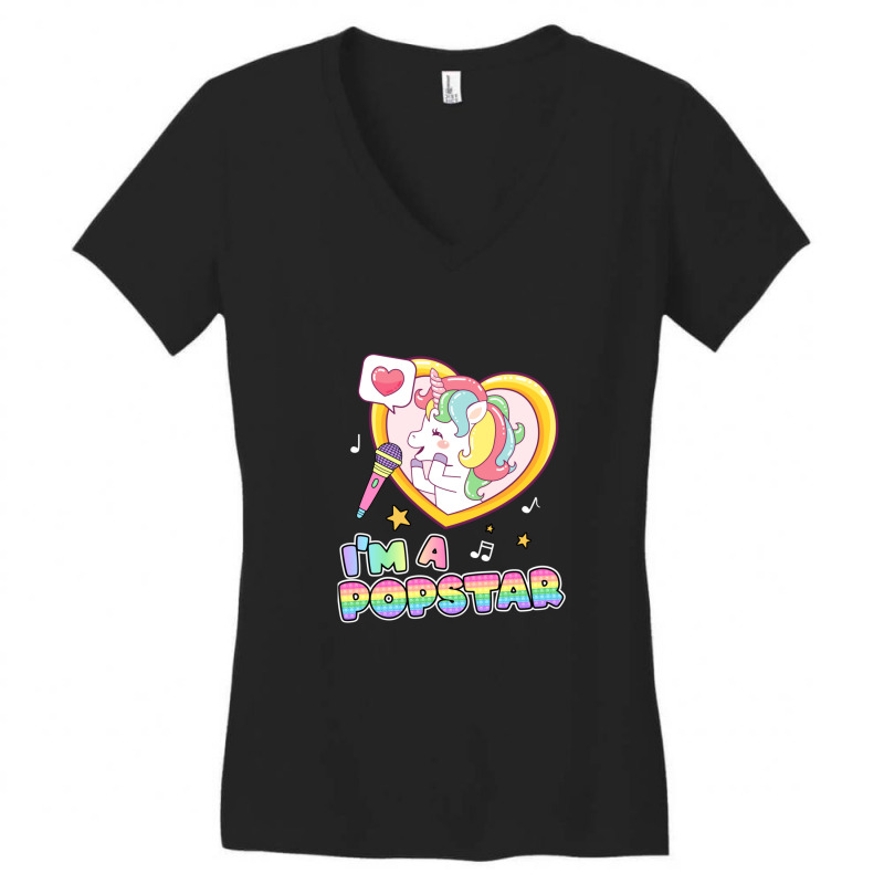 I'm A Popstar Happy Singing Unicorn Popstar Women's V-Neck T-Shirt by RickEWatson | Artistshot