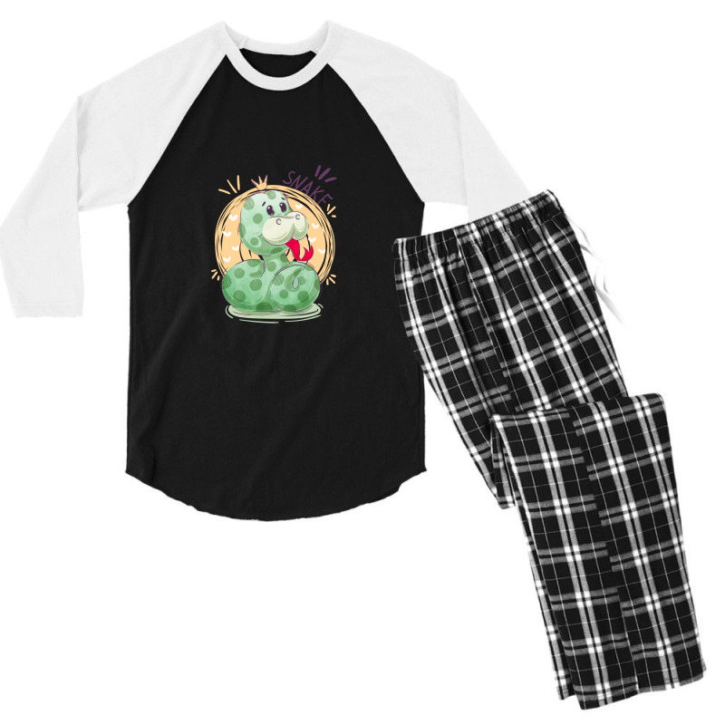 Cute Snake King With Flying Hearts Cartoon Men's 3/4 Sleeve Pajama Set | Artistshot