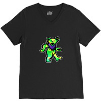 Green Grateful Dancing Hippie Classic Rock Dead Bear V-neck Tee | Artistshot