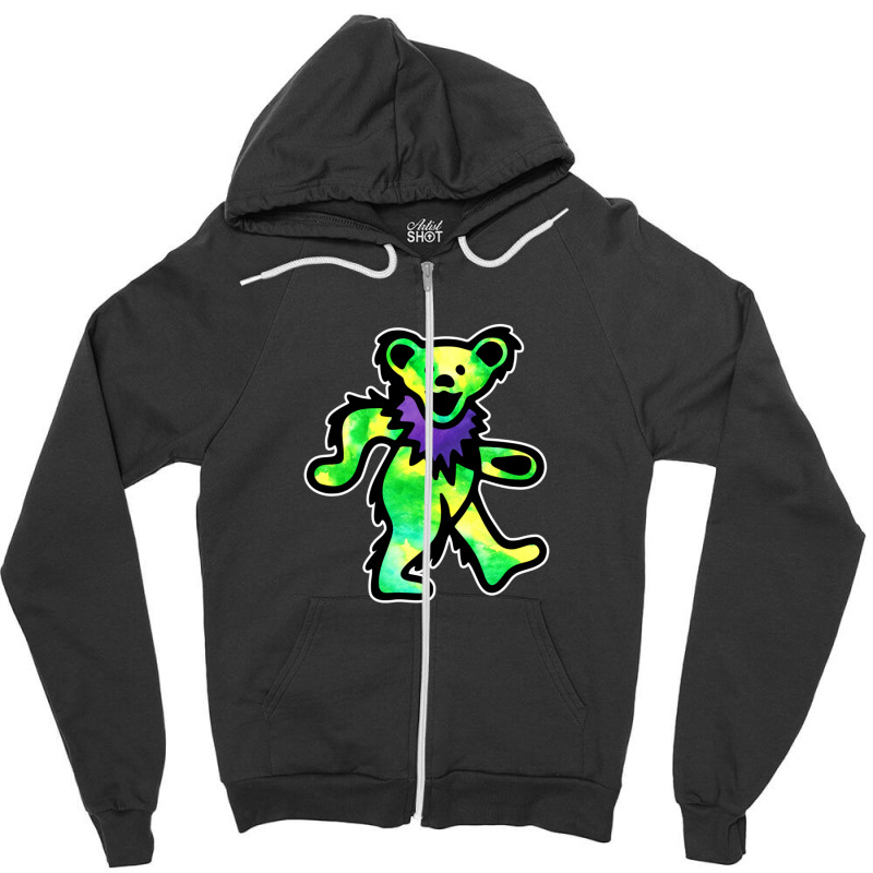 Green Grateful Dancing Hippie Classic Rock Dead Bear Zipper Hoodie | Artistshot