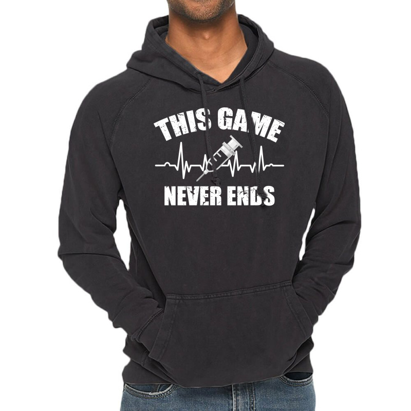 Gamer Quote Heartbeat Syringe This Game Never Ends Vintage Love Vintage Hoodie | Artistshot