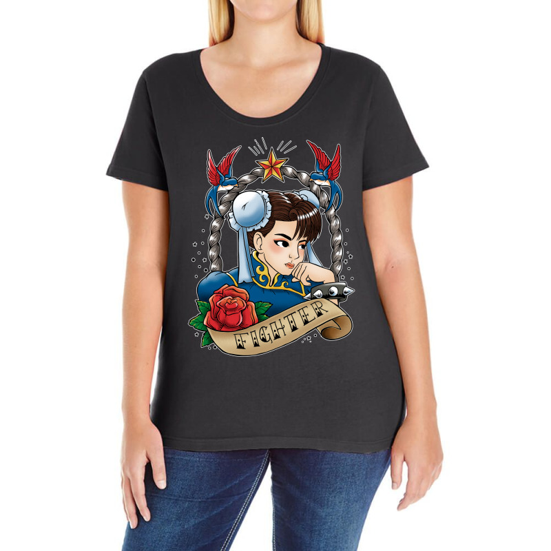 Fighter Girl Tattoo Hippie Ladies Curvy T-Shirt by foguelauezov1 | Artistshot