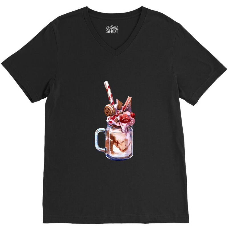 Chocolate Strawberry Milkshake,chocolate Strawberry Overshake V-Neck Tee by marinah | Artistshot