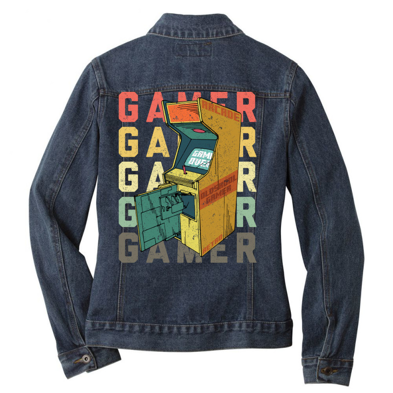 Oldskool Vintage Arcade Gamer Blue Ladies Denim Jacket by namataniniz | Artistshot