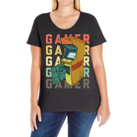 Oldskool Vintage Arcade Gamer Blue Ladies Curvy T-shirt | Artistshot