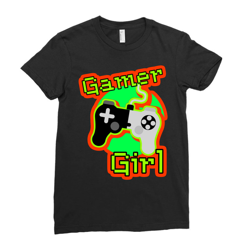 Orange And Green Gamer Girl Yellow Ladies Fitted T-Shirt by tokoweeweef | Artistshot