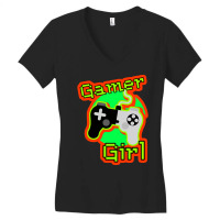 Orange And Green Gamer Girl Yellow Women's V-neck T-shirt | Artistshot