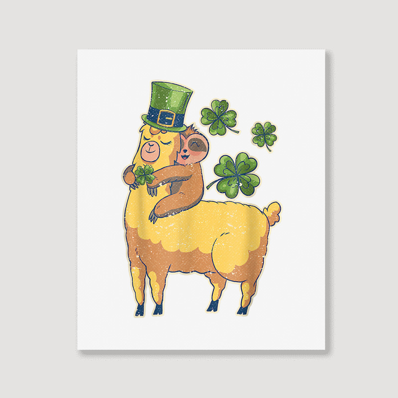 Funny Irish Sloth Llama Shamrock St Patricks Day Animal Love T Shirt Portrait Canvas Print | Artistshot