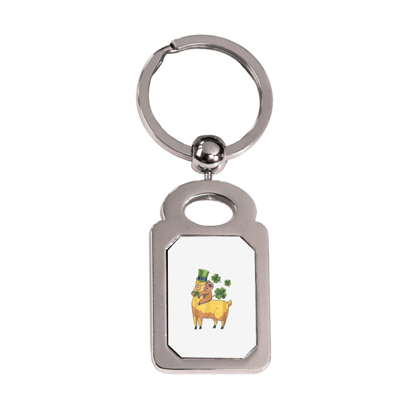 Funny Irish Sloth Llama Shamrock St Patricks Day Animal Love T Shirt Silver Rectangle Keychain | Artistshot