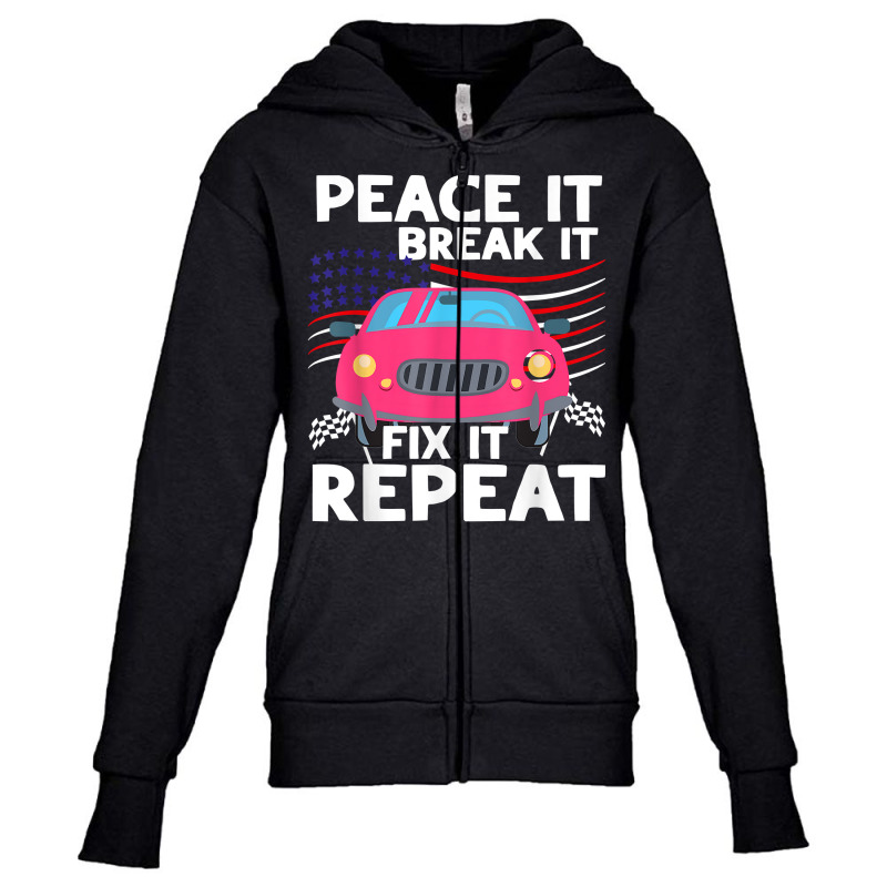 Go Kart Dad Race It Break It Fix Repeat Car Racing Usa Flag T Shirt Youth Zipper Hoodie by brict6eguo | Artistshot