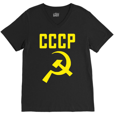 Cccp Hammer & Sickle  Soviet Union Communist Communism Russia Red Star V-neck Tee Designed By Mdk Art