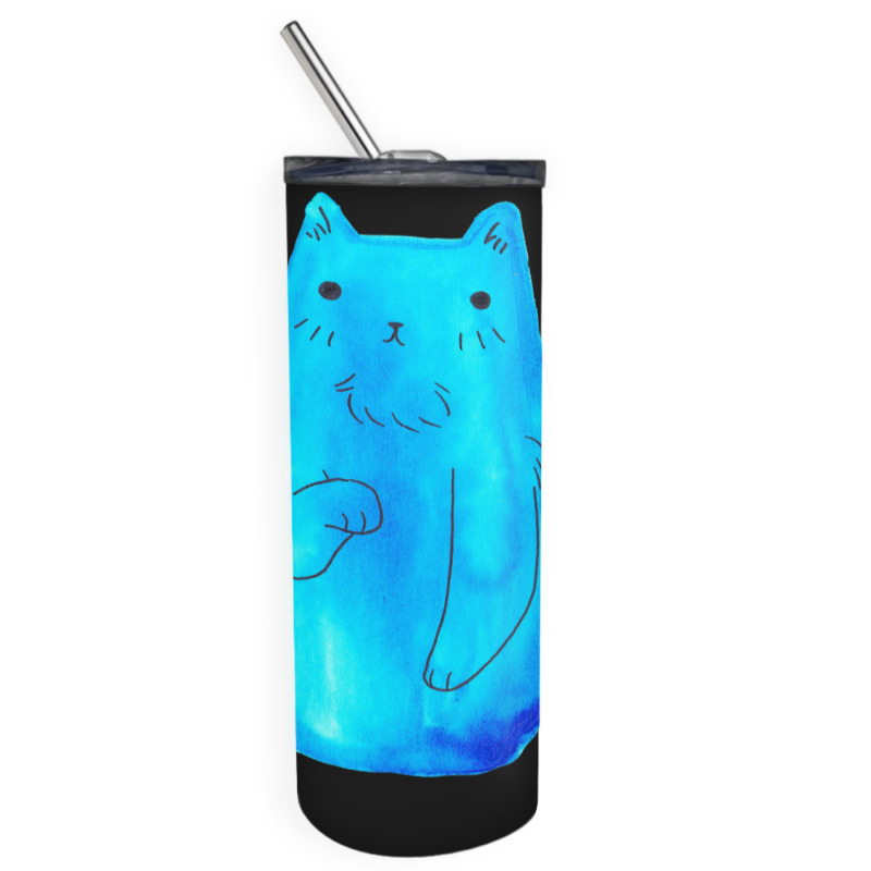 Striped Tail Blue Watercolor Cat Skinny Tumbler | Artistshot