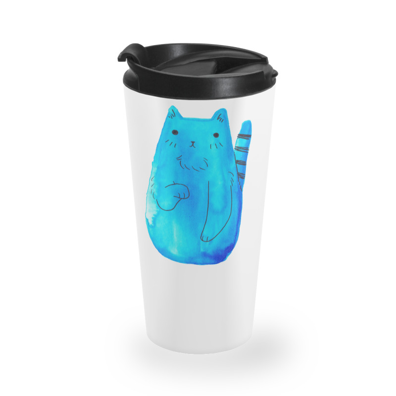 Striped Tail Blue Watercolor Cat Travel Mug | Artistshot