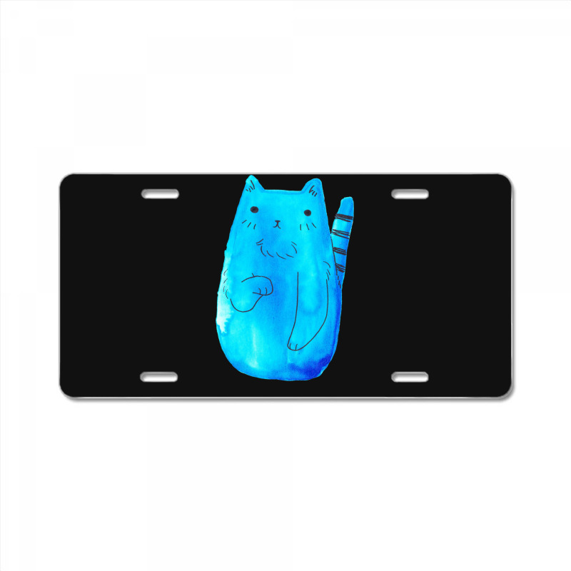 Striped Tail Blue Watercolor Cat License Plate | Artistshot