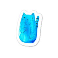 Striped Tail Blue Watercolor Cat Sticker | Artistshot