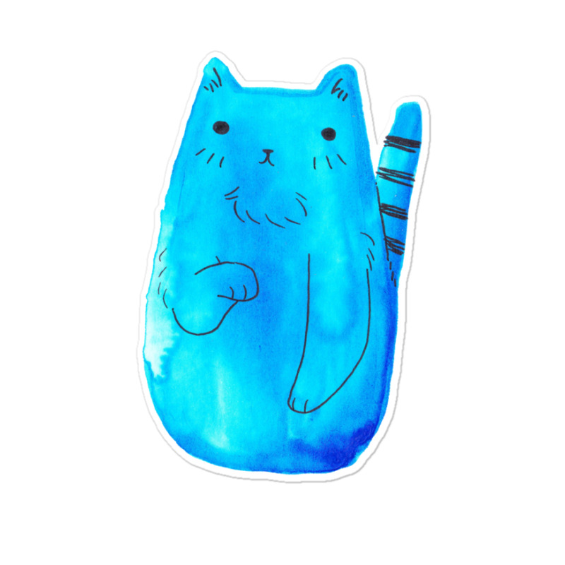 Striped Tail Blue Watercolor Cat Sticker | Artistshot